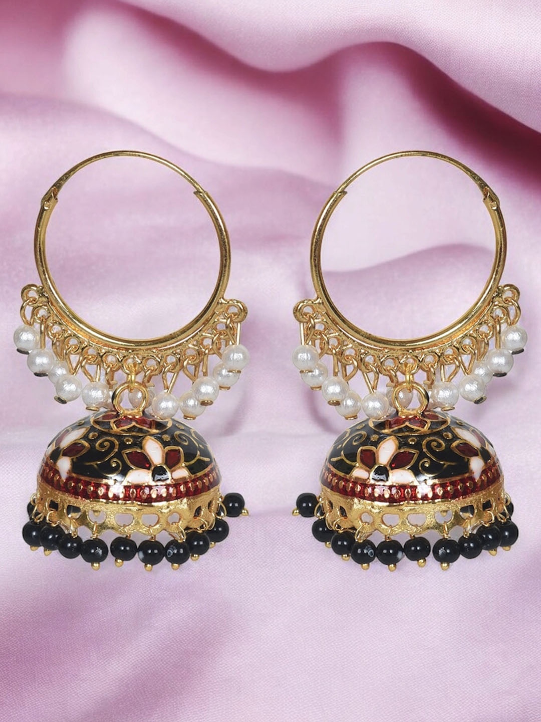 

Nilu's Collection Gold Plated Pearl Beaded Contemporary Jhumkas