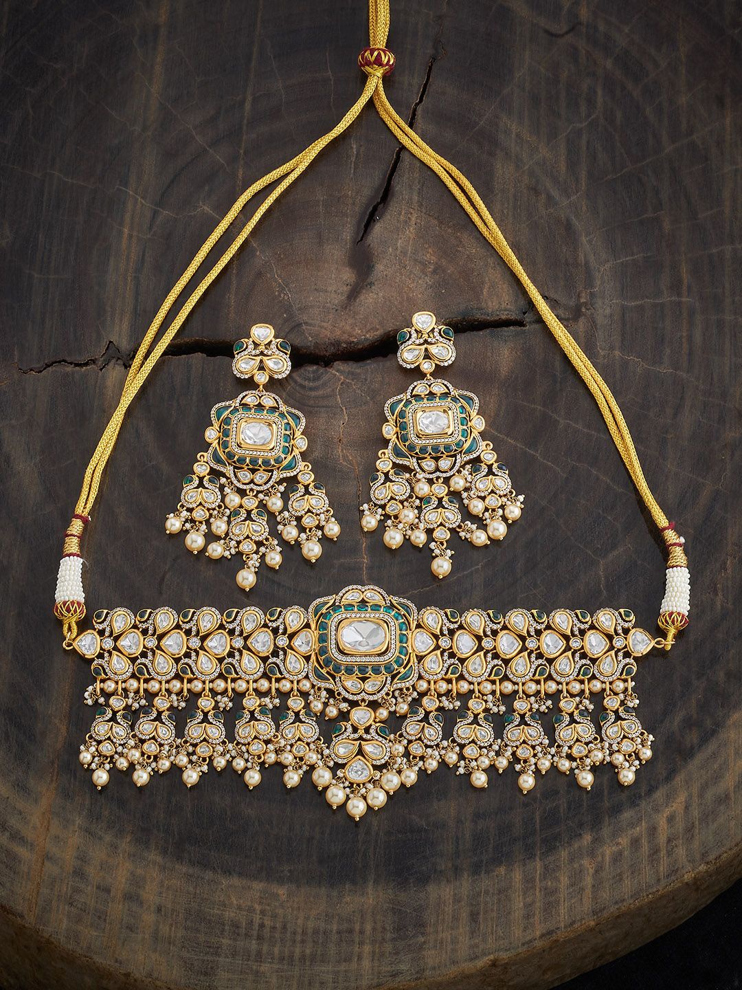 

Kushal's Fashion Jewellery Gold-Plated Kundan-Studded & Beaded Jewellery Set