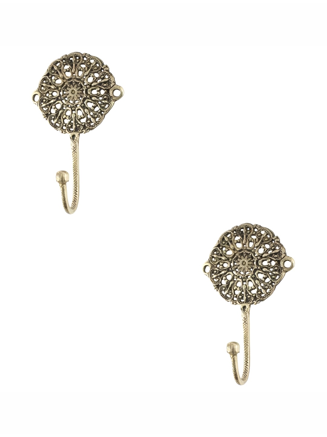 

IndianShelf Gold-Toned & Black 2 Pieces Floral Brass Wall Hooks