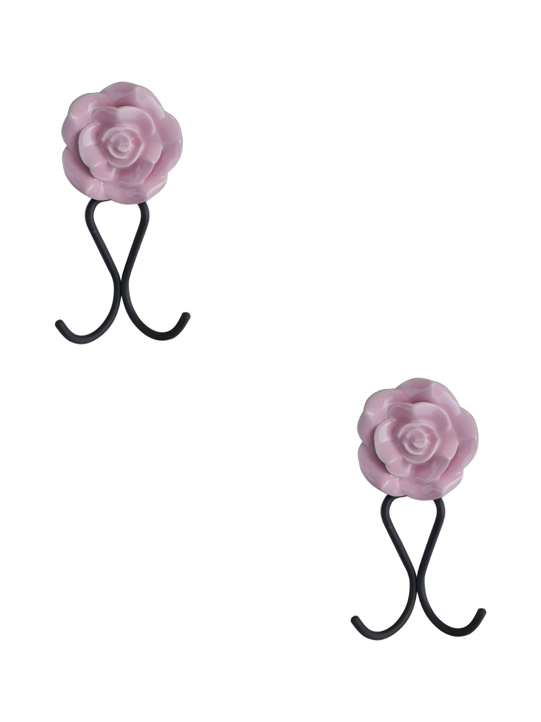 

IndianShelf Pink 2 Pieces Ceramic Rose Wall Hooks