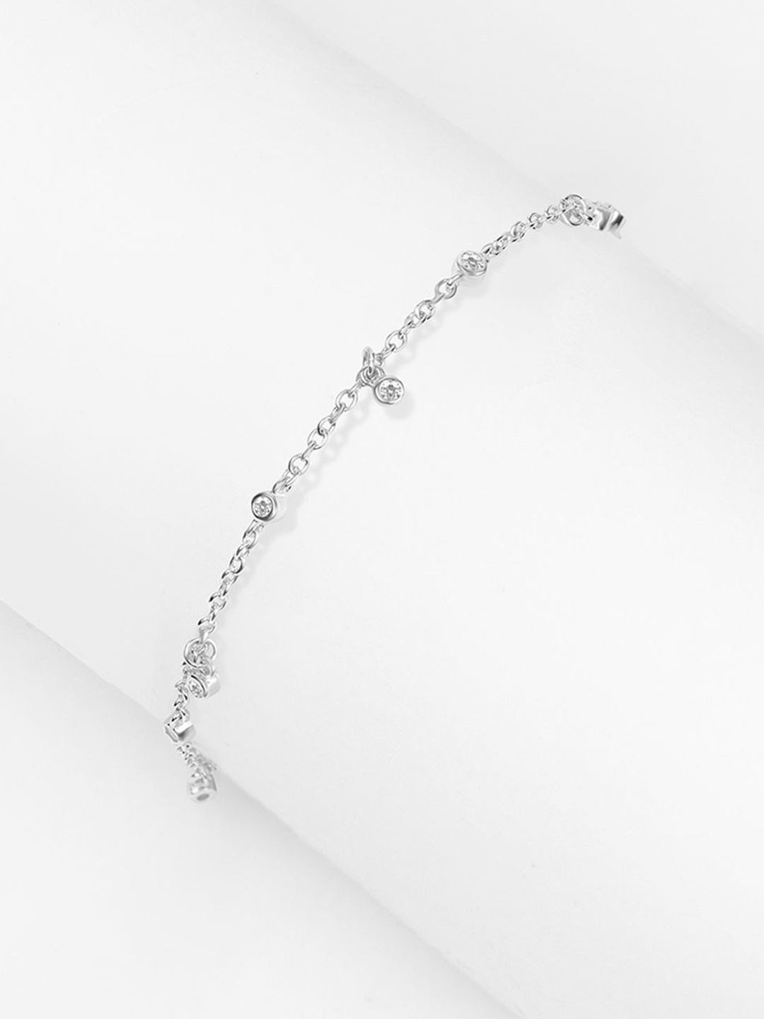 

Nistra Sparkle Symphony Sterling Silver Rhodium-Plated Cubic Zirconia Charm Bracelet