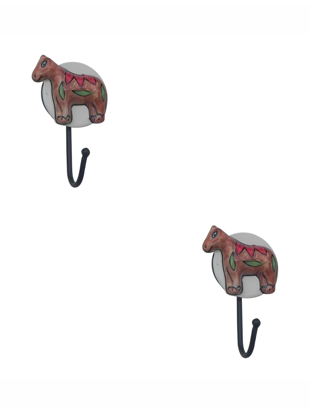 

IndianShelf Brown & White 2 Pieces Horse Printed Ceramic Wall Hooks