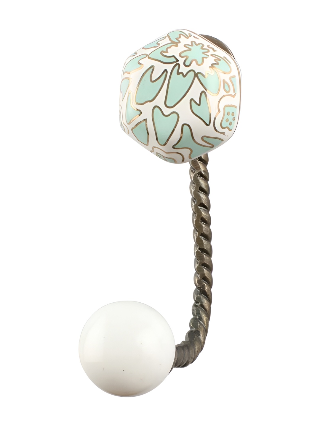 

IndianShelf White Green Printed Ceramic Wall Hook