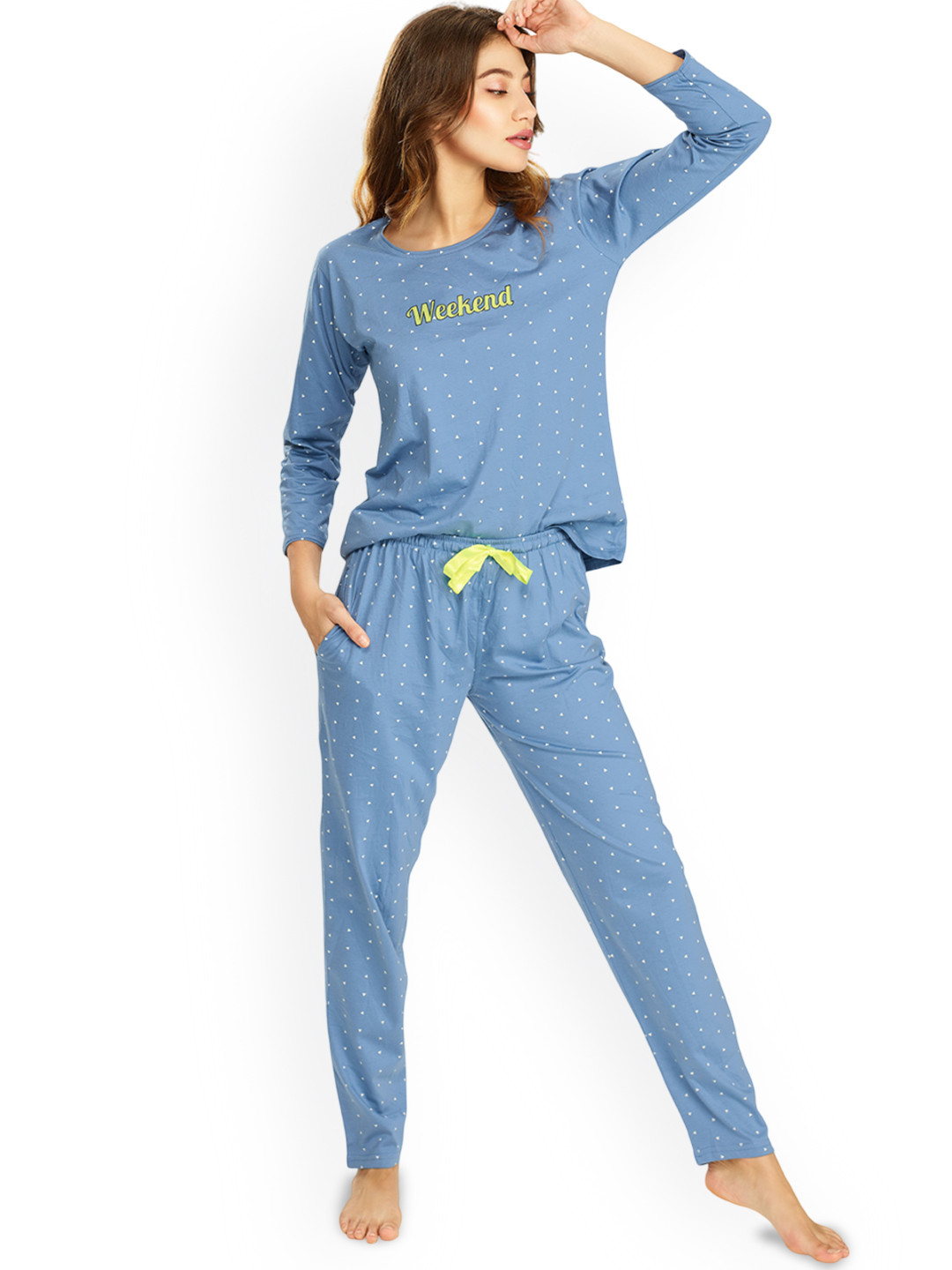 

Lotik Women Printed Round Neck Night suit, Blue