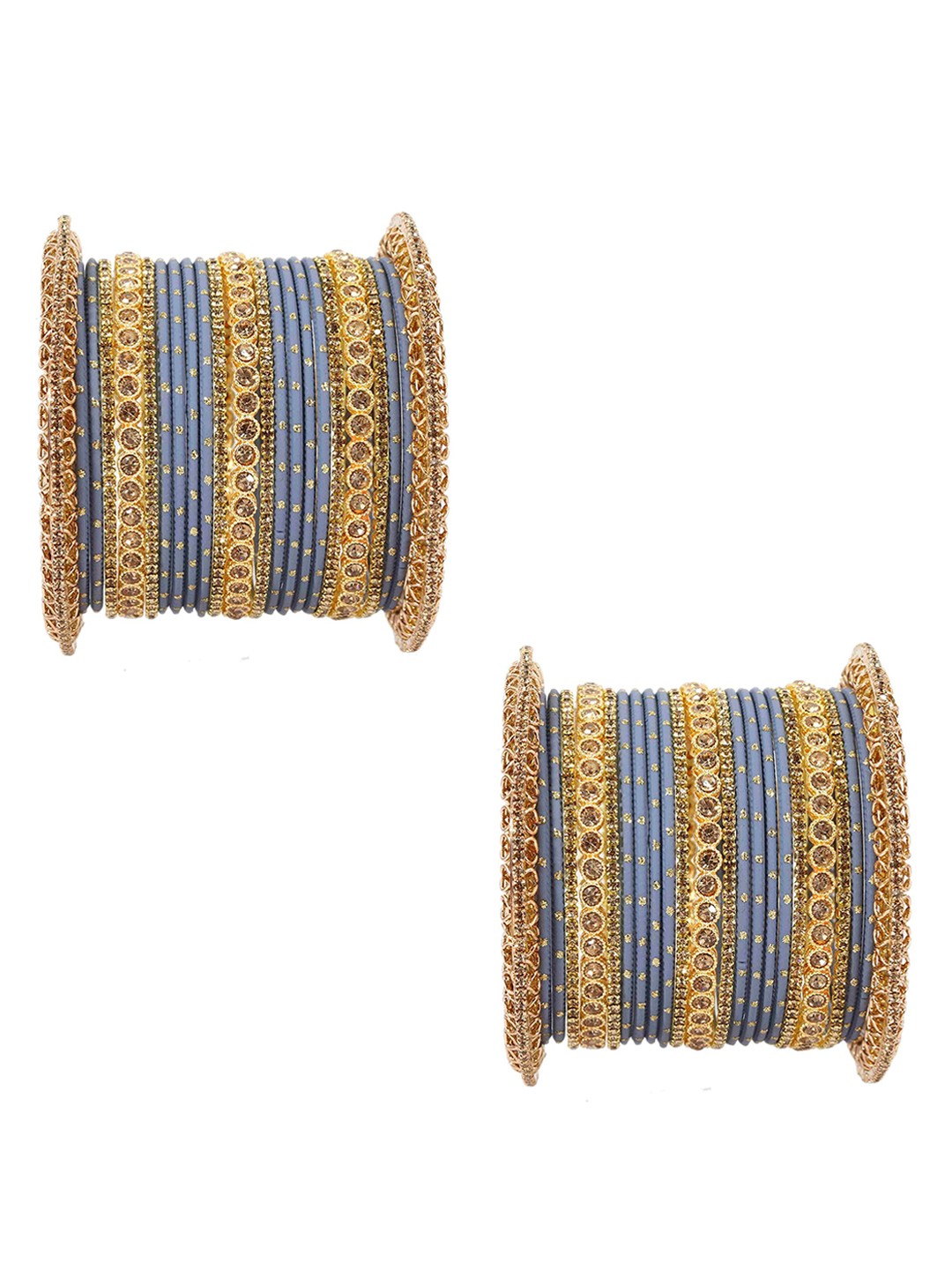 

Set of 46 Non-Precious Metal Base and studded with Zircon Gemstone or Zari Dotted Bangles, Peach