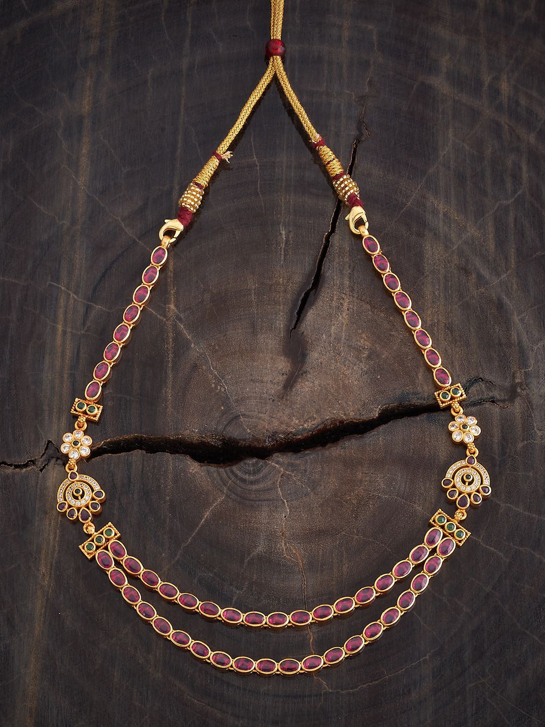

Kushal's Fashion Jewellery 92.5 Pure Silver Gold-Plated Stone Studded Necklace