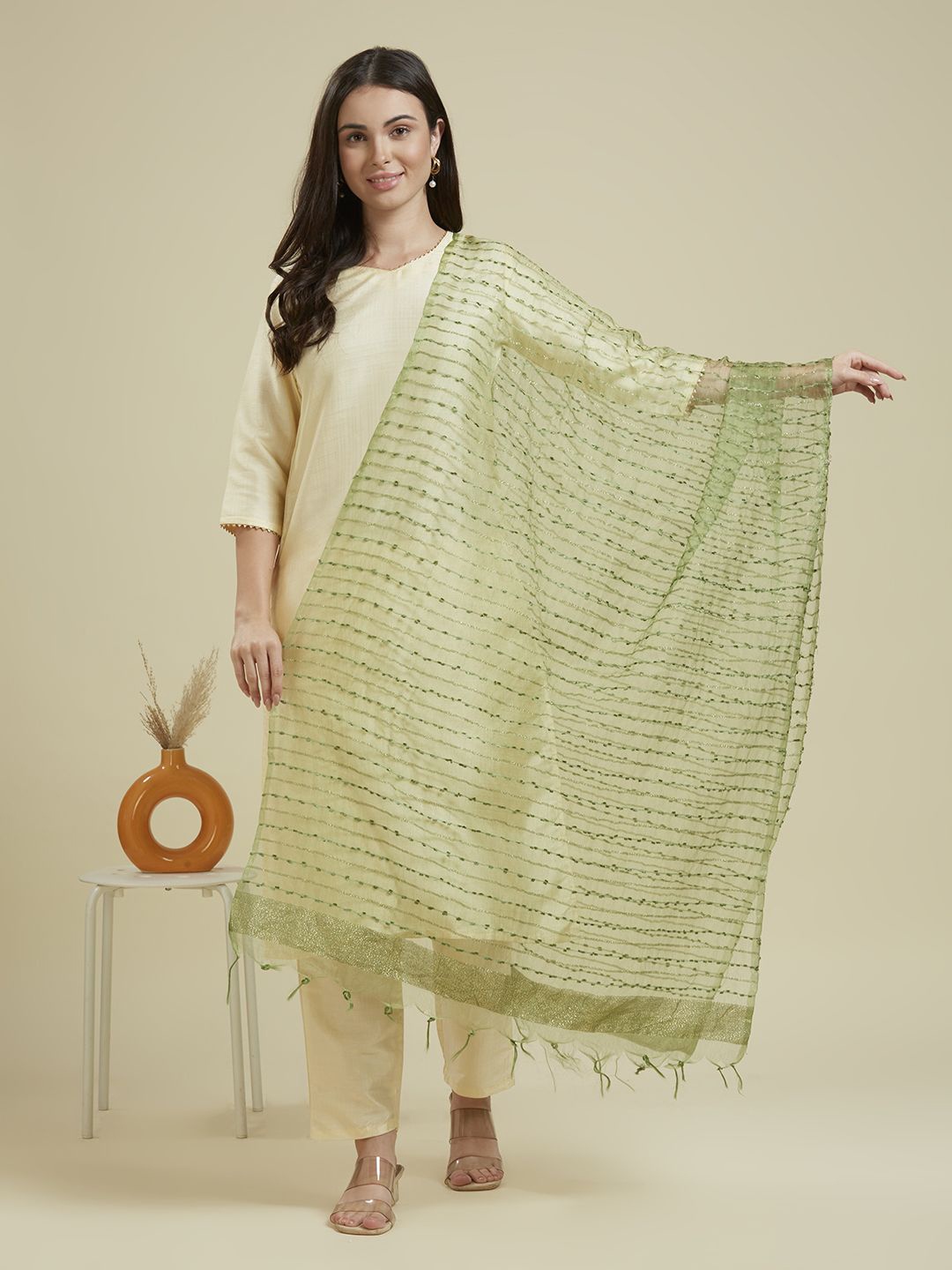 

Dupatta Bazaar Woven Design Organza Dupatta with Zari, Green