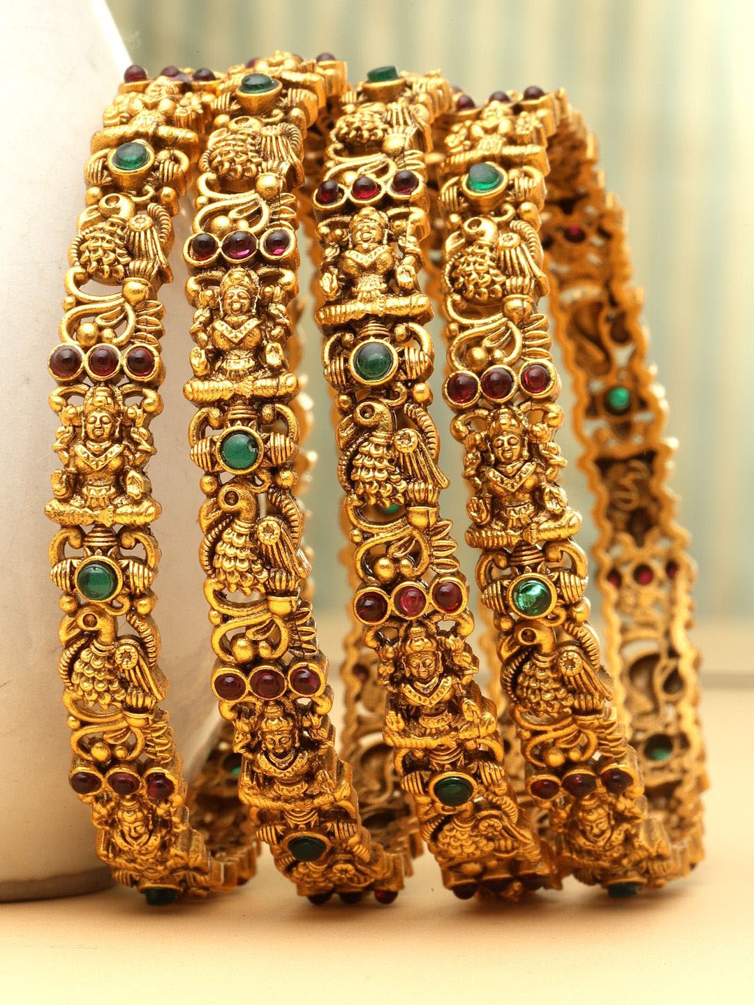 

PANASH Set Of 4 24 CT Gold-Plated Handcrafted Antique Bangles