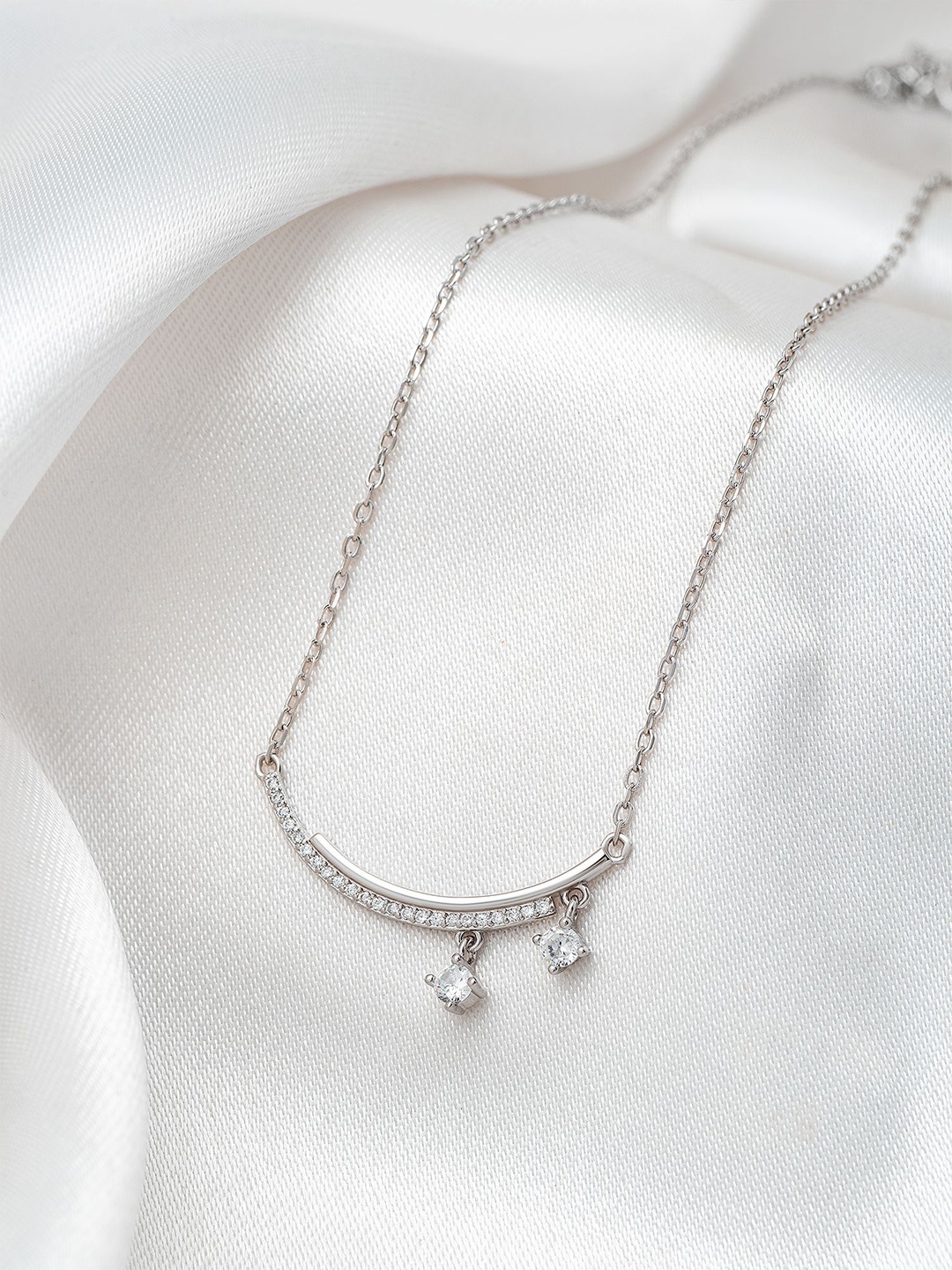 

SILBERRY 925 Sterling Silver Rhodium-Plated Cubic Zirconia Necklace