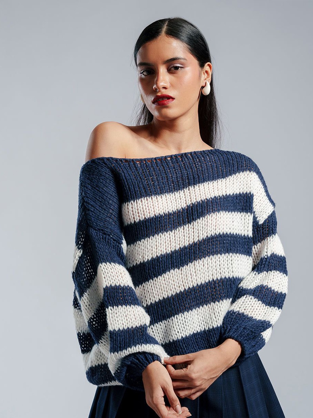 

FREAKINS Striped Off-Shoulder Top, Navy blue