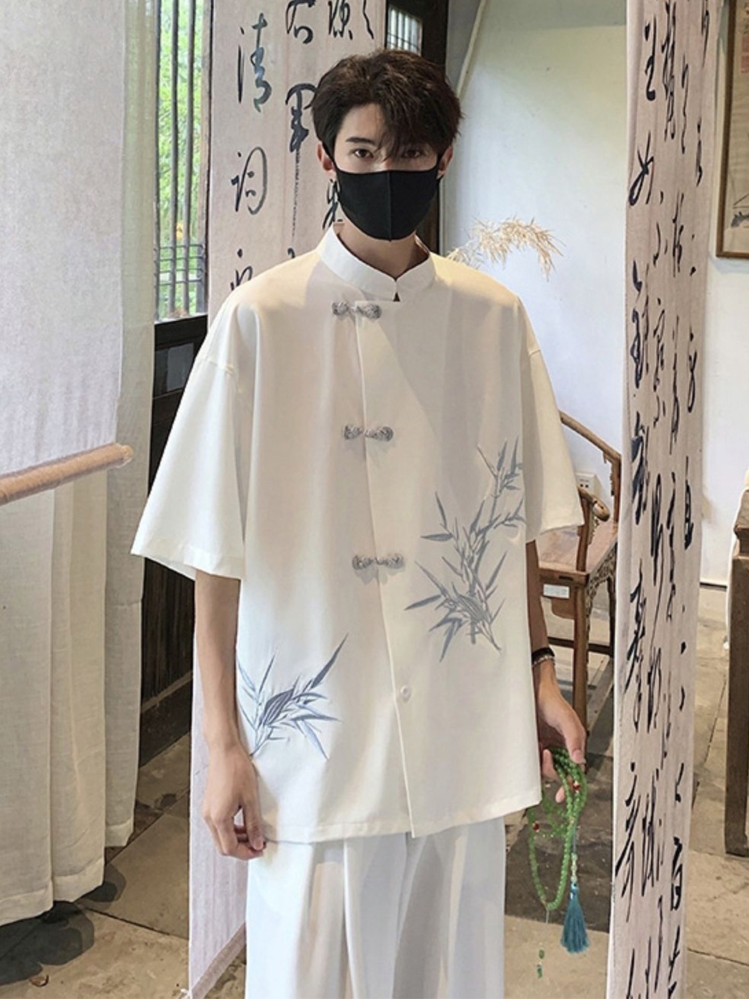 

HERE&NOW Men Original Tropical Printed Oversized Casual Shirt, White