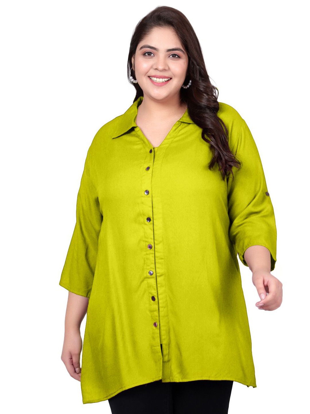 

Indietoga Women Plus Size Classic Spread Collar Solid Oversized Casual Shirt, Green