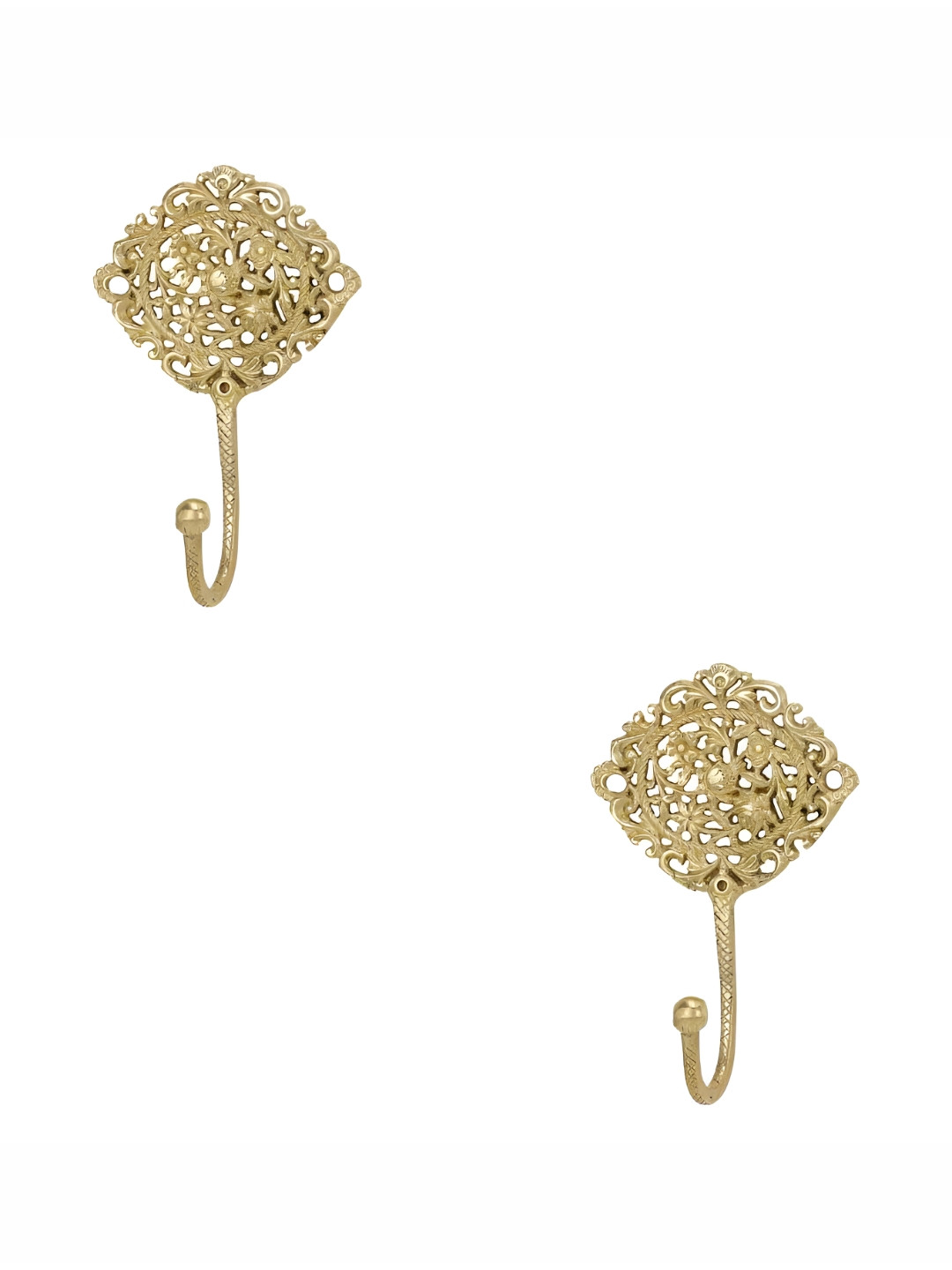 

IndianShelf Goldtoned 2 Pieces Brass Floral Wall Hooks, Gold