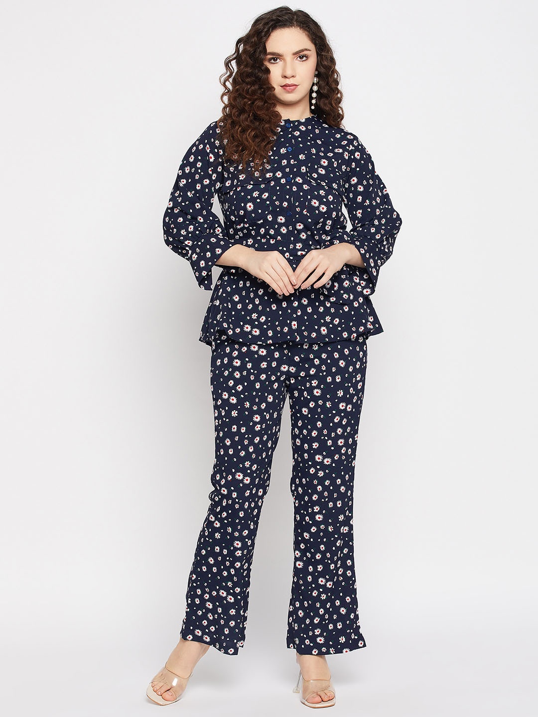 

DressBerry Blue Round Neck Printed Shirt with Trouser