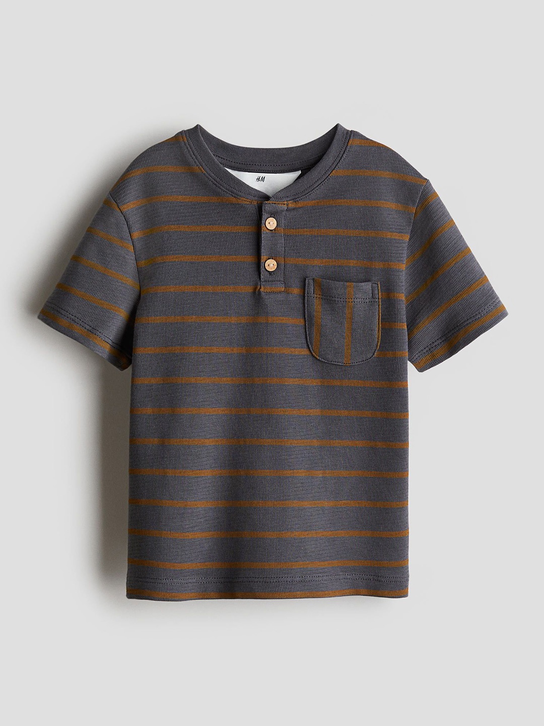 

H&M Cotton Henley T-Shirt, Grey