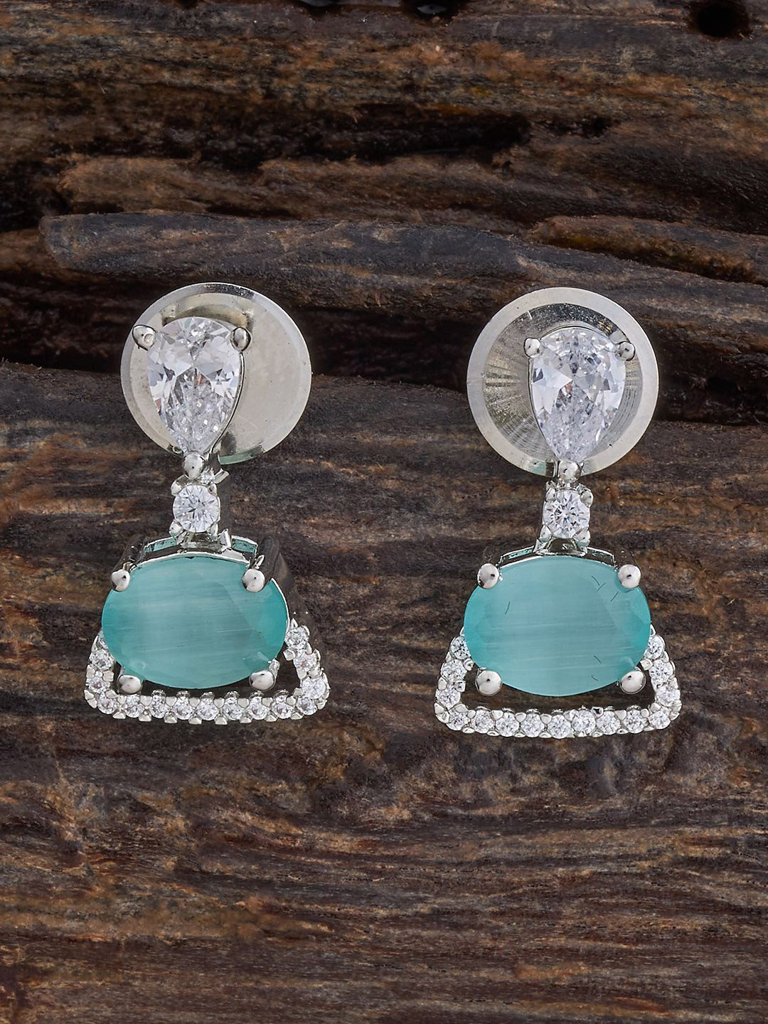 

Kushal's Fashion Jewellery Rhodium-Plated Spherical Zircon Drop Earrings, Green