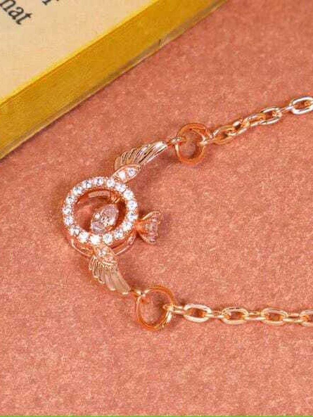 

Gyaan Jewels Artificial Stone Studded Necklace, Rose gold