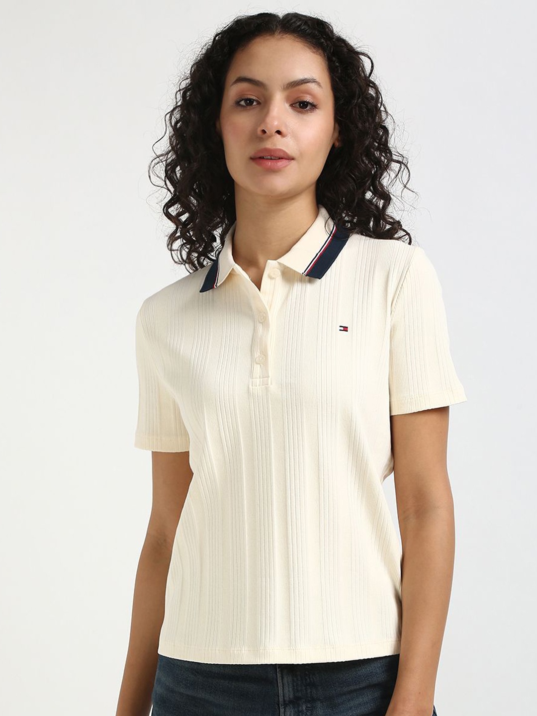 

Tommy Hilfiger Women Polo Collar Pockets T-shirt, Beige