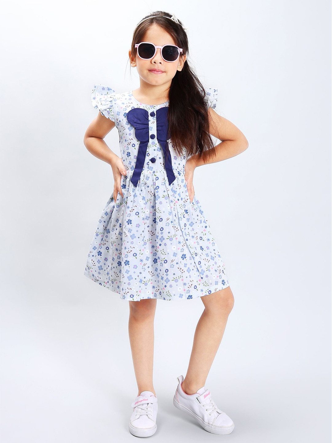 

PINK MERMAID Girls Floral Printed Cotton Fit & Flare Dress, Blue