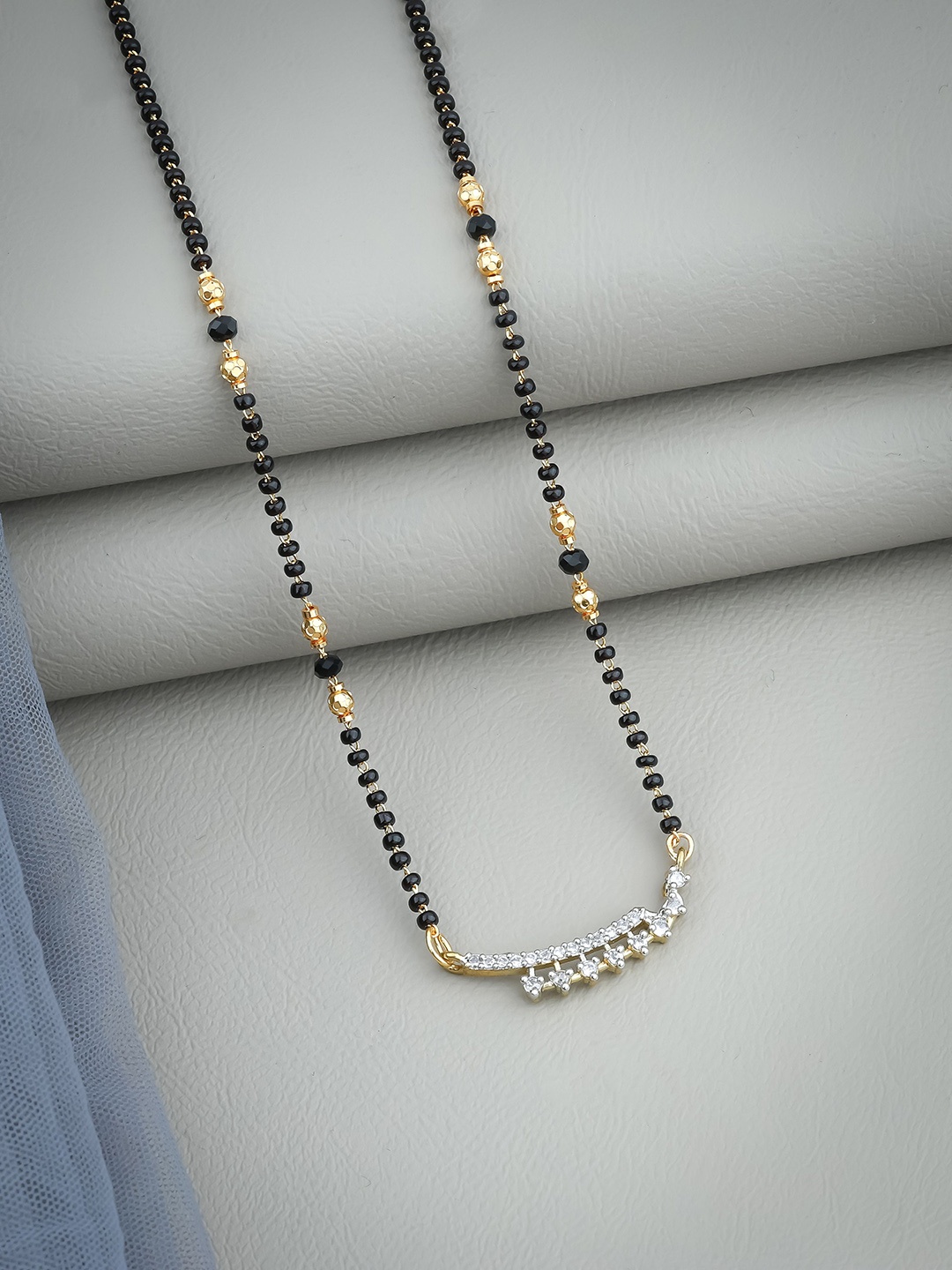 

Wynona Gold Plated American Diamond Studded & Beaded Mangalsutra