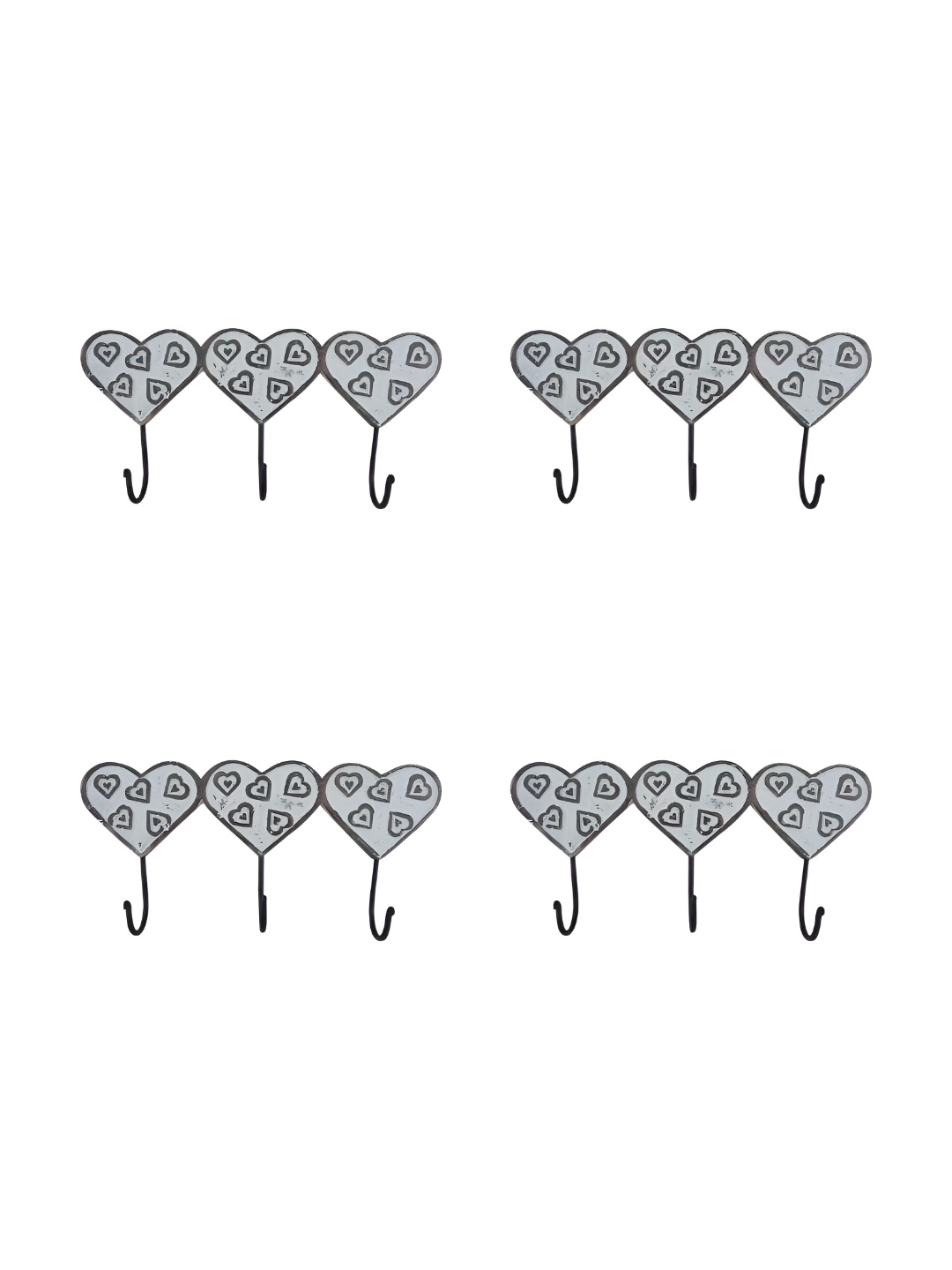 

IndianShelf Grey & Black 4 Pieces Heart Shaped Ceramic Wall Hooks