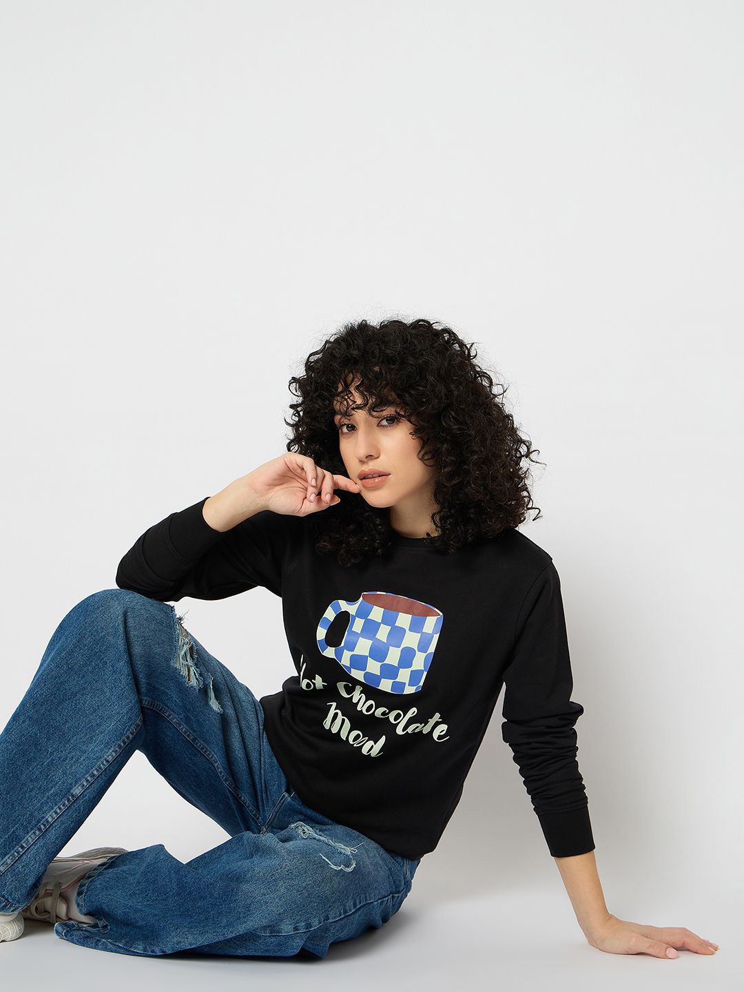 

Mast & Harbour Women Printed Sweatshirt, Black