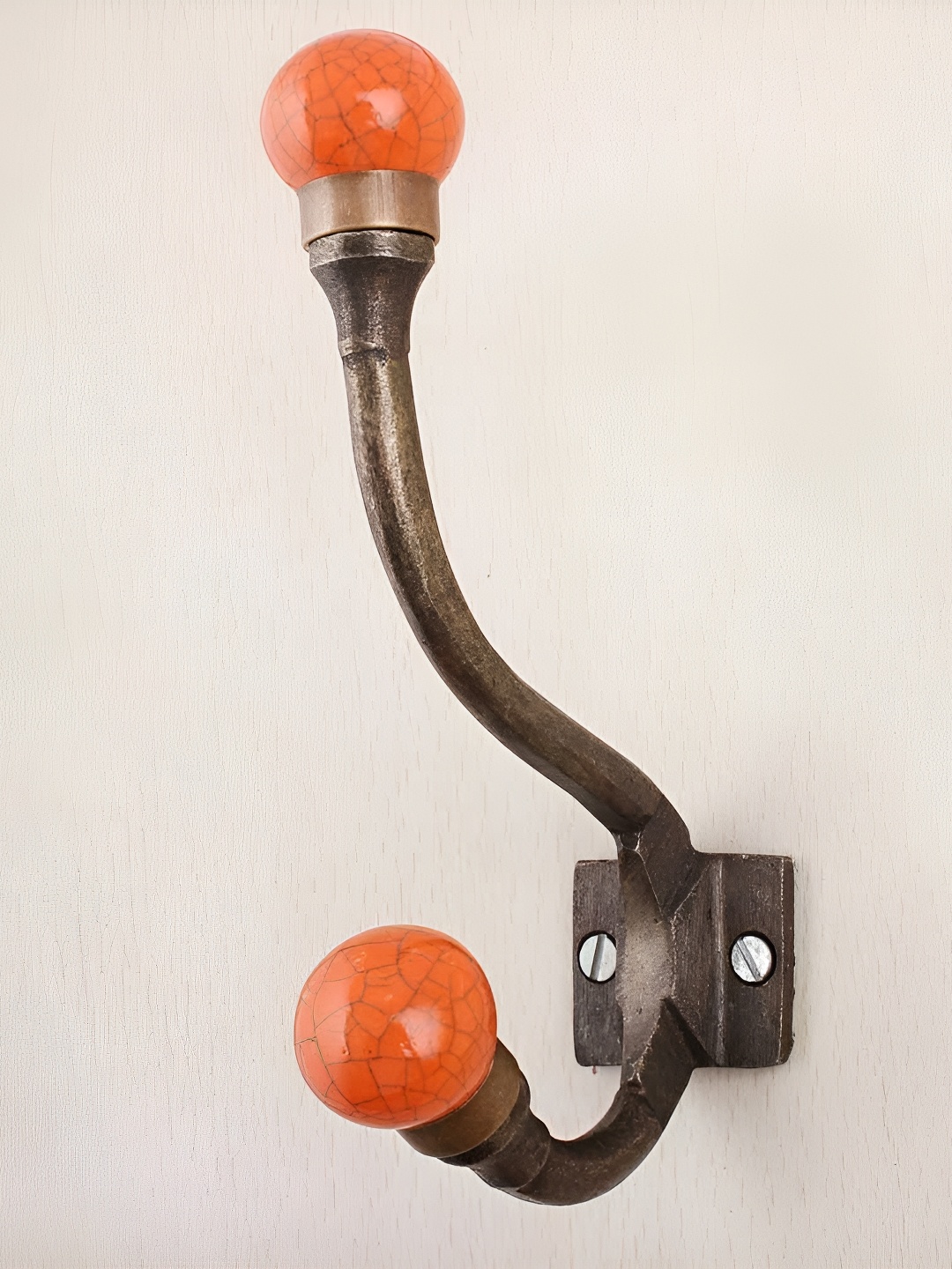 

IndianShelf Orange Colored & Brown Crackle Printed Ceramic Wall Hook