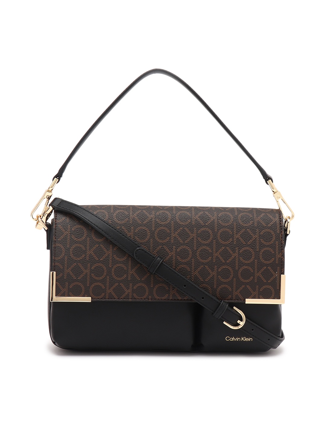 

Calvin Klein PU Structured Sling Bag with Cut Work, Brown