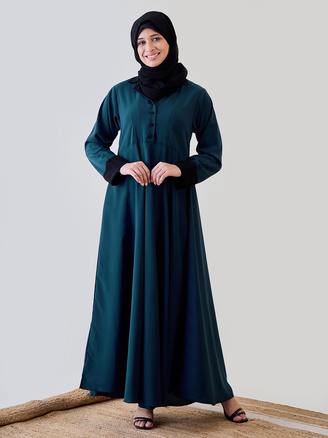 

NABIA Women Solid Coat Type Abaya Burqa, Teal