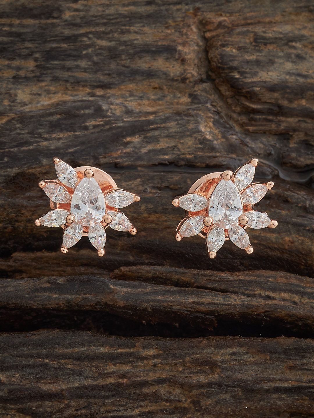 

Kushal's Fashion Jewellery Rose Gold-Plated Zircon Studded Contemporary Studs Earrings