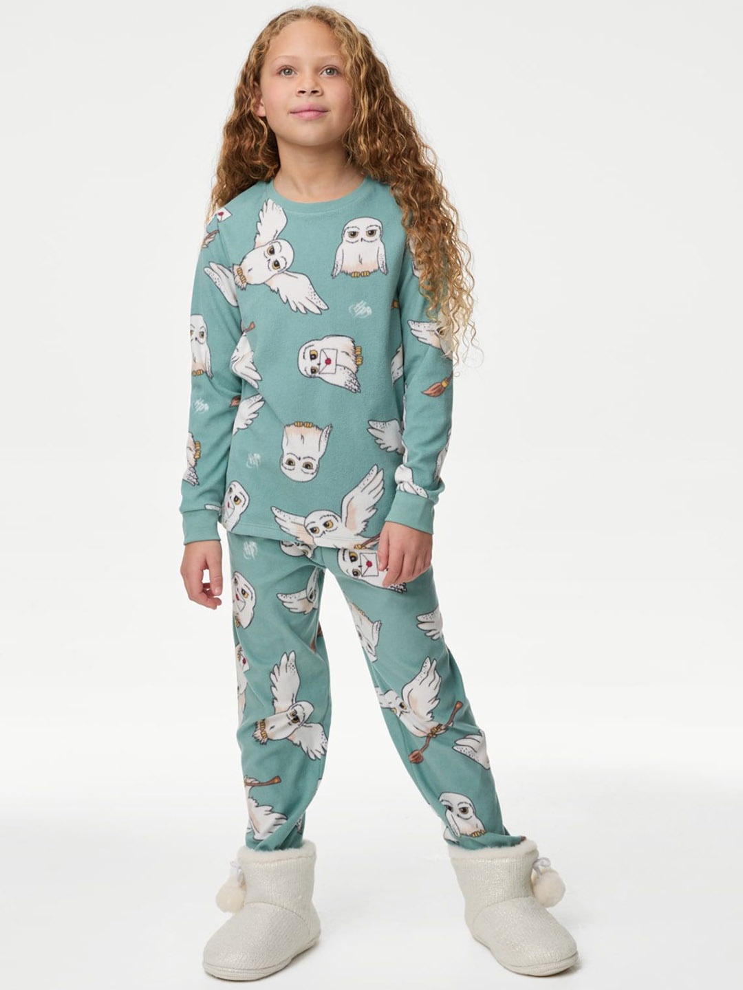 

Marks & Spencer Girls Printed Round Neck Night Suit, Green