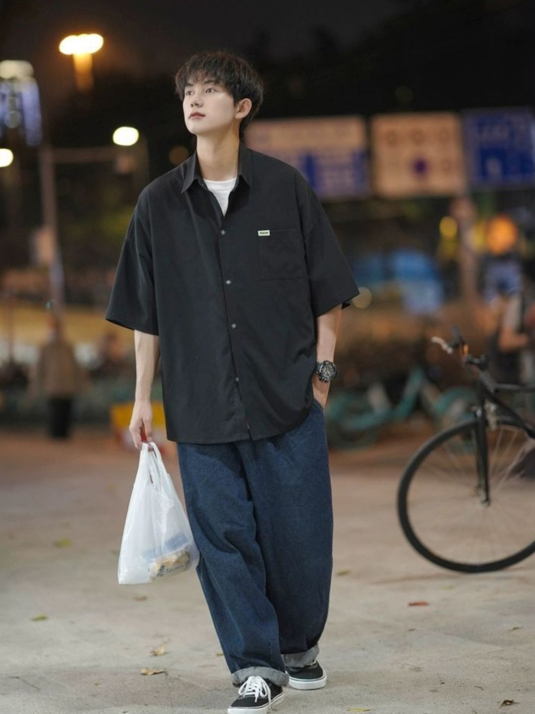 

HERE&NOW Men Original Solid Oversized Casual Shirt, Black