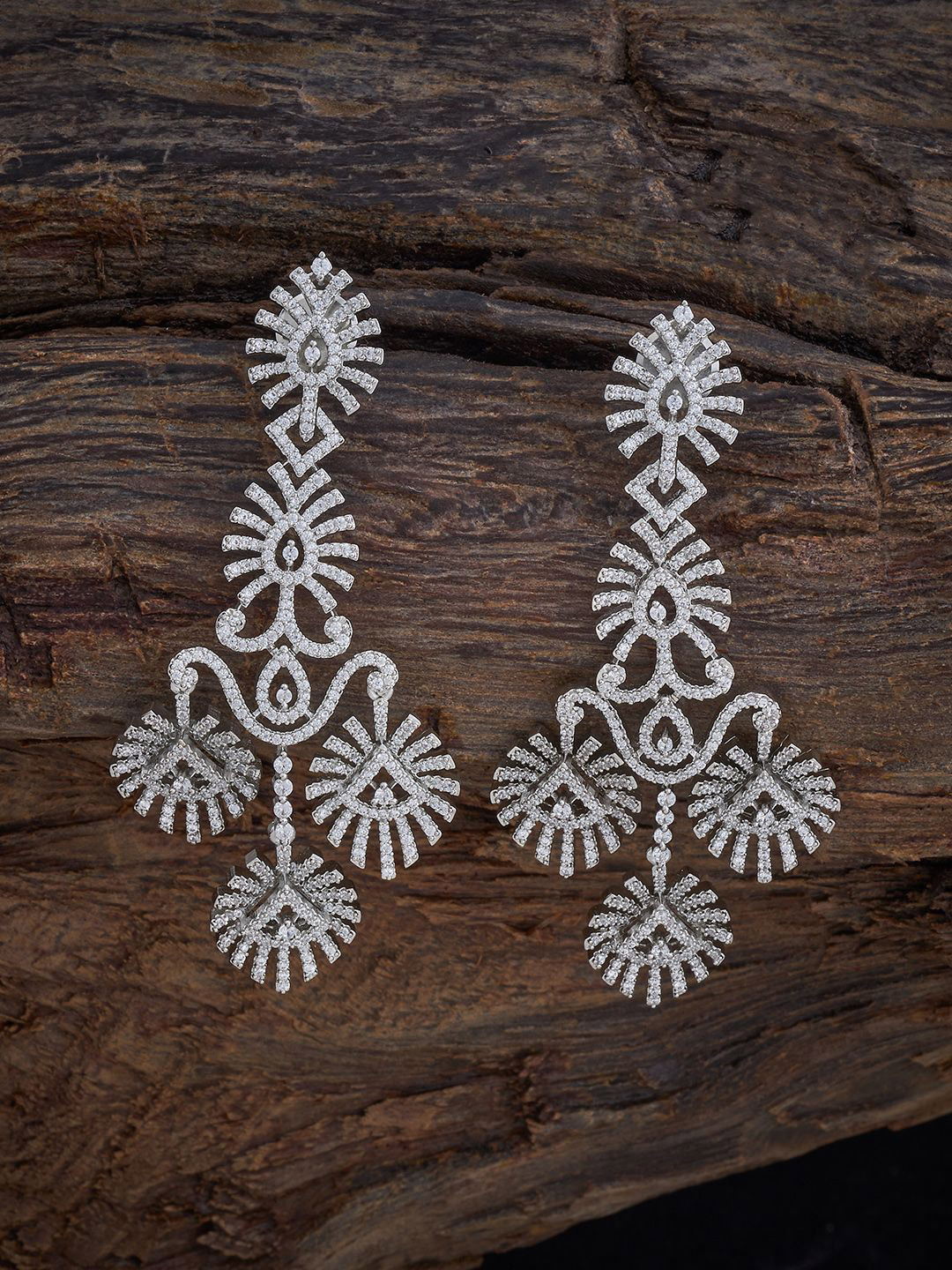 

Kushal's Fashion Jewellery Rhodium-Plated Circular Zircon Drop Earrings, Silver