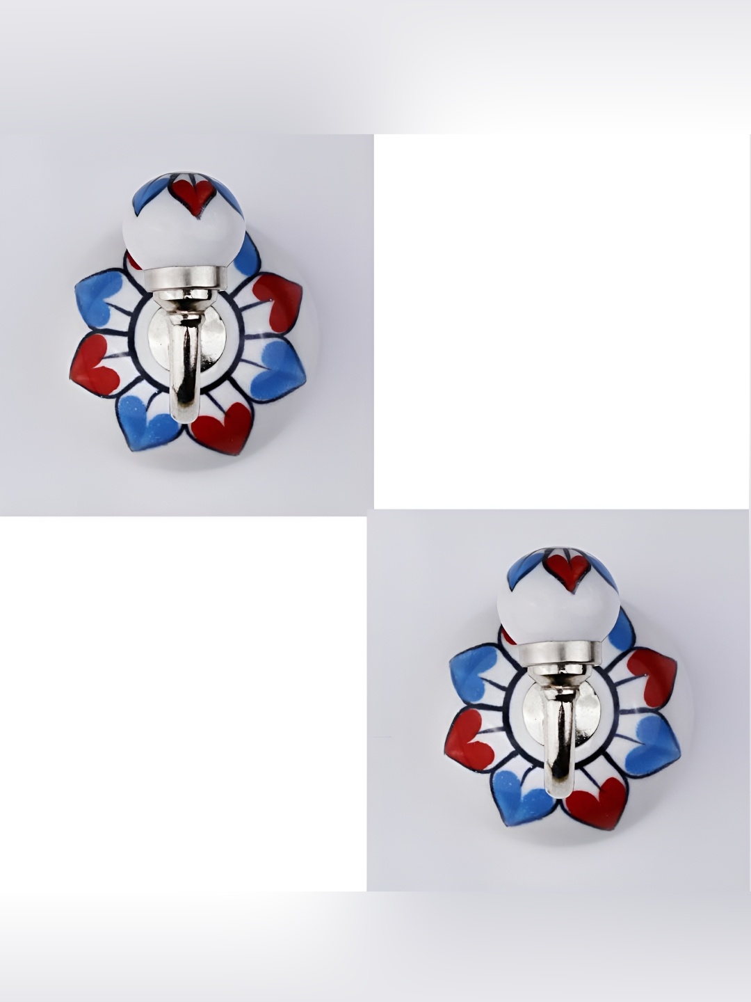 

IndianShelf Blue and Red 2 Pieces Lotus Printed Ceramic Wall Hooks