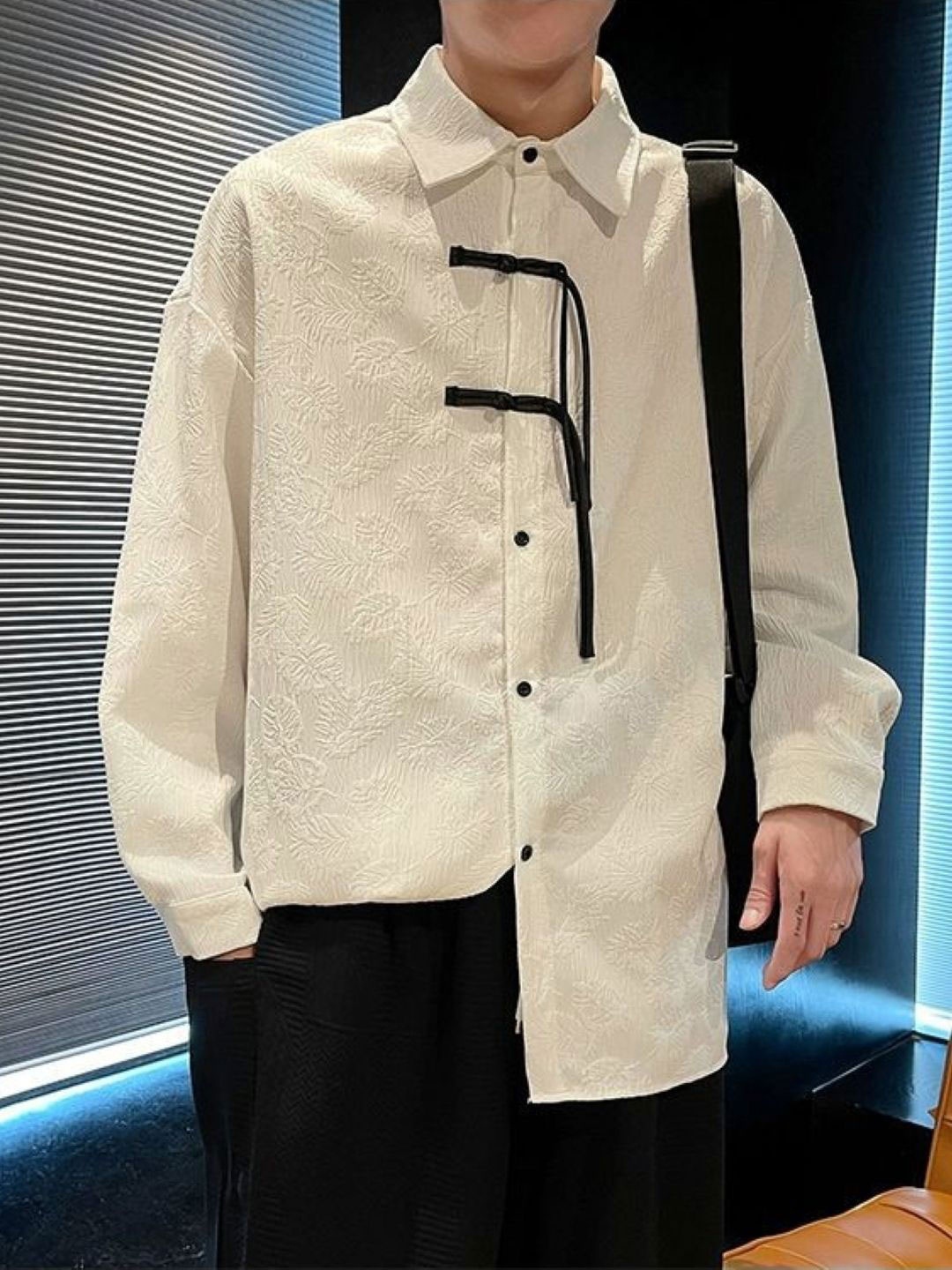 

HERE&NOW Men Original Textured Oversized Casual Shirt, Cream