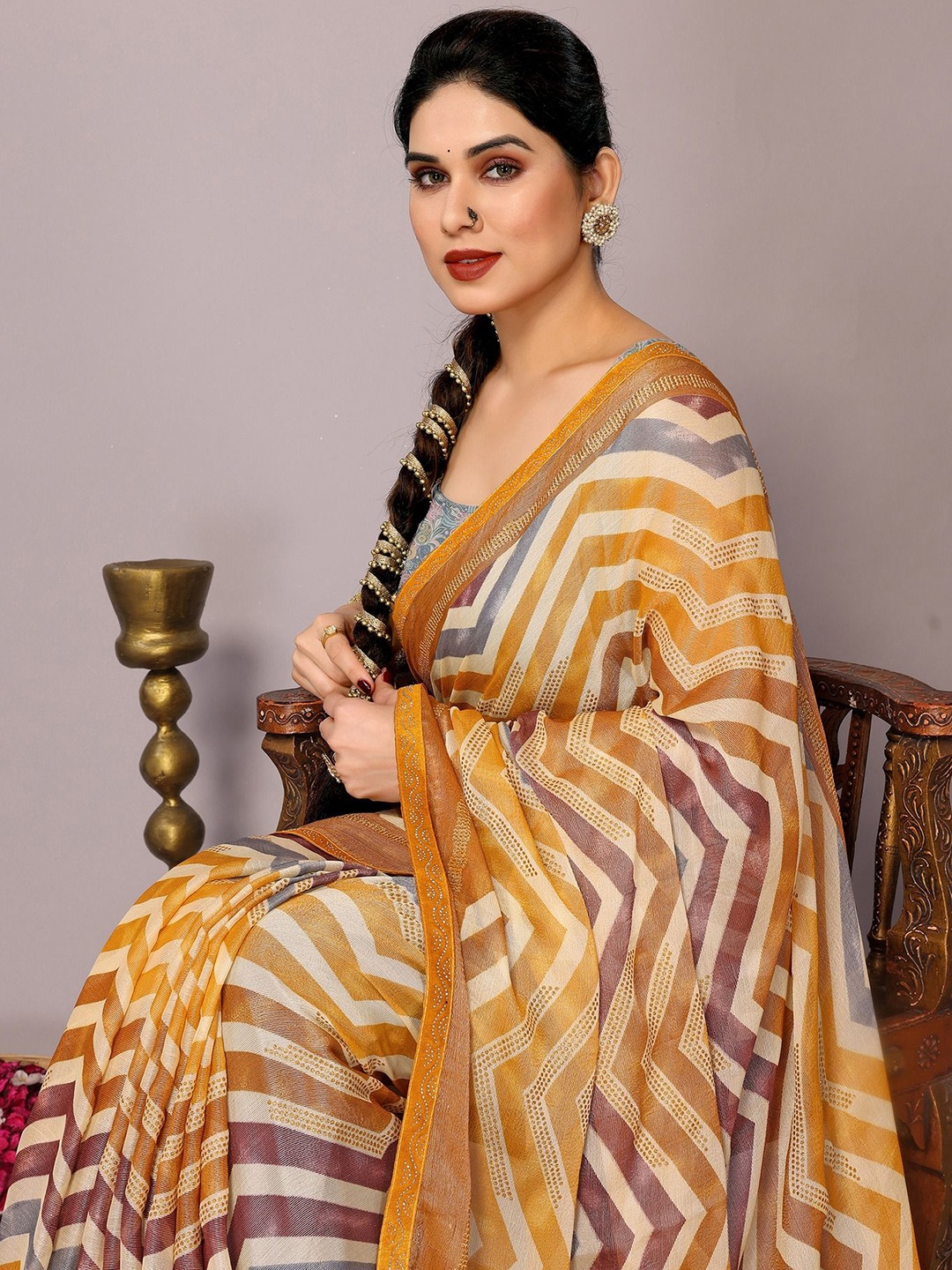 

MIRCHI FASHION Leheriya Printed Saree, Yellow