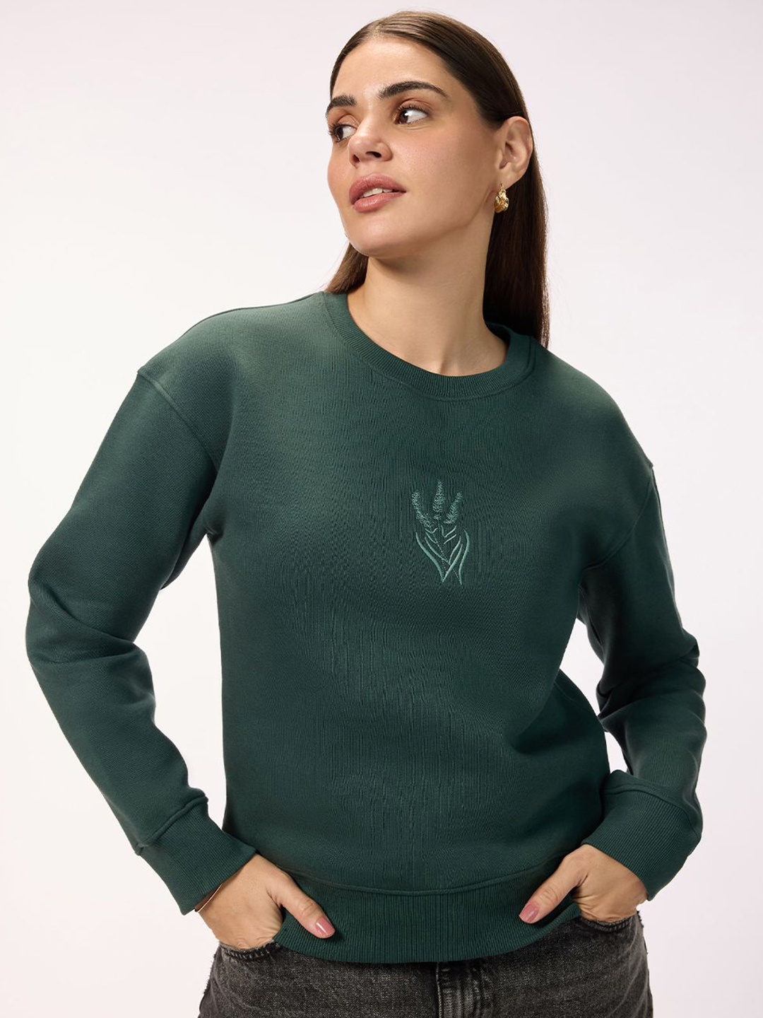 

Bombay High Women Round Neck Long Sleeves Sweatshirt, Green