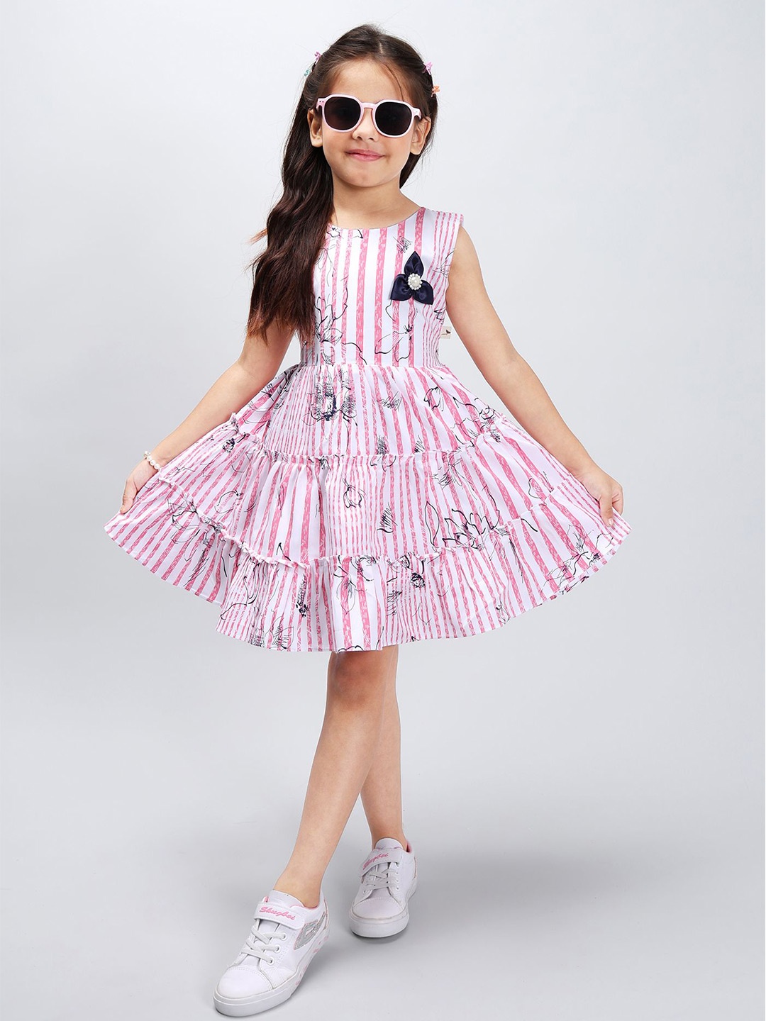 

PINK MERMAID Girls Cotton Striped Sleeveless Fit and Flare Dress