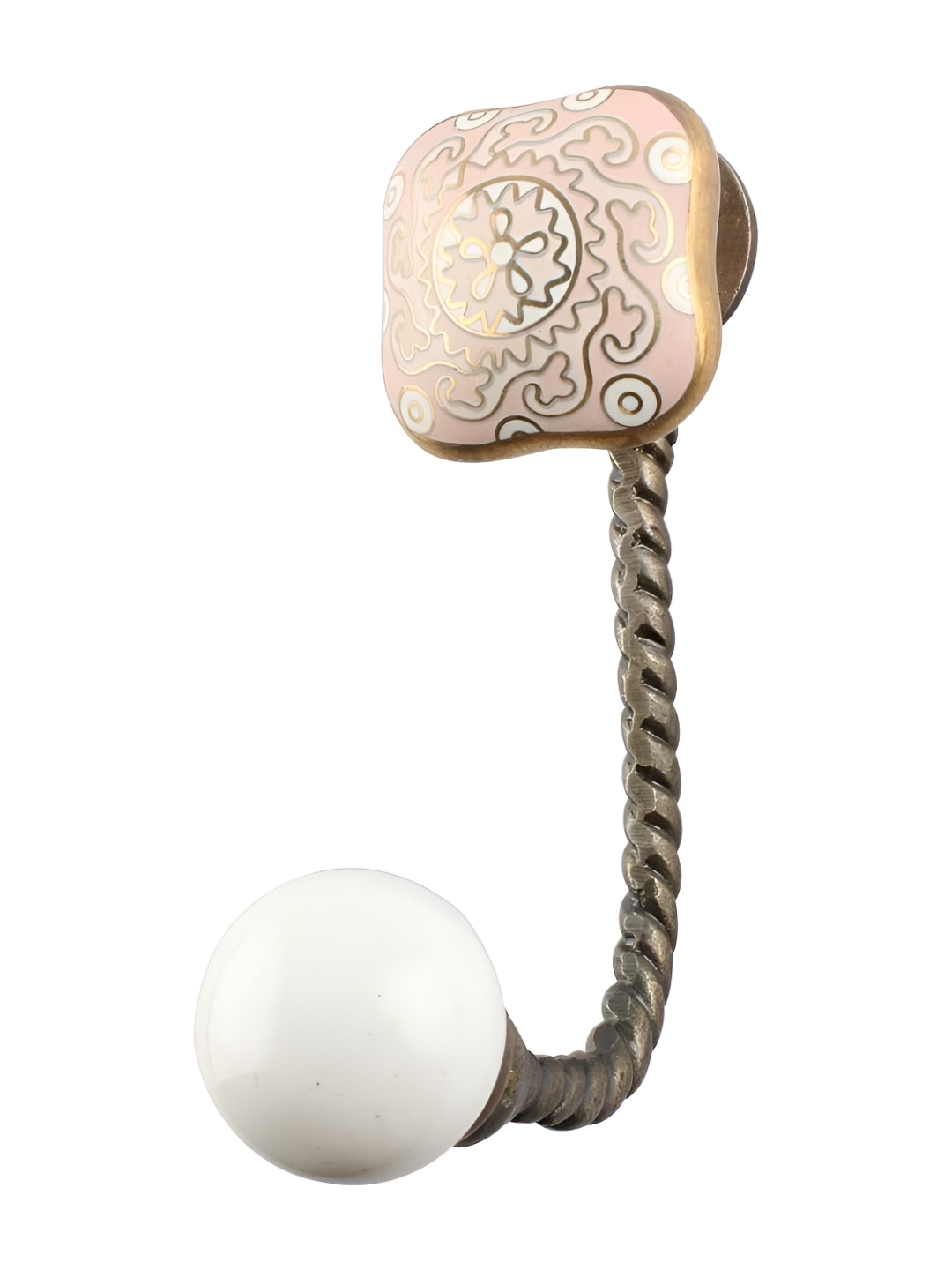 

IndianShelf Pink & Gold Toned Printed Ceramic Wall Hook