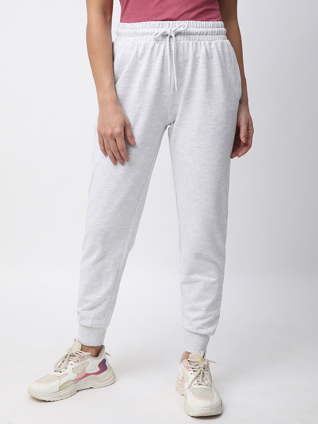 

R&B Women Cotton Relaxed Fit Mid-Rise Joggers, Grey