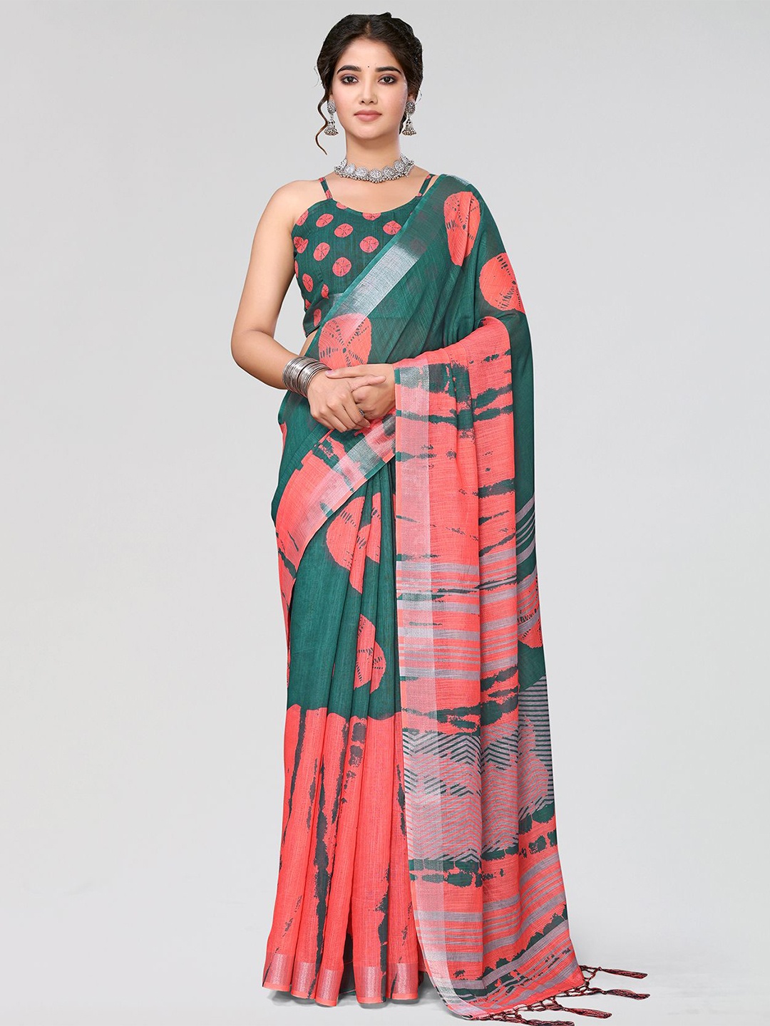 

KALINI Tie and Dye Zari Dyed Saree, Green