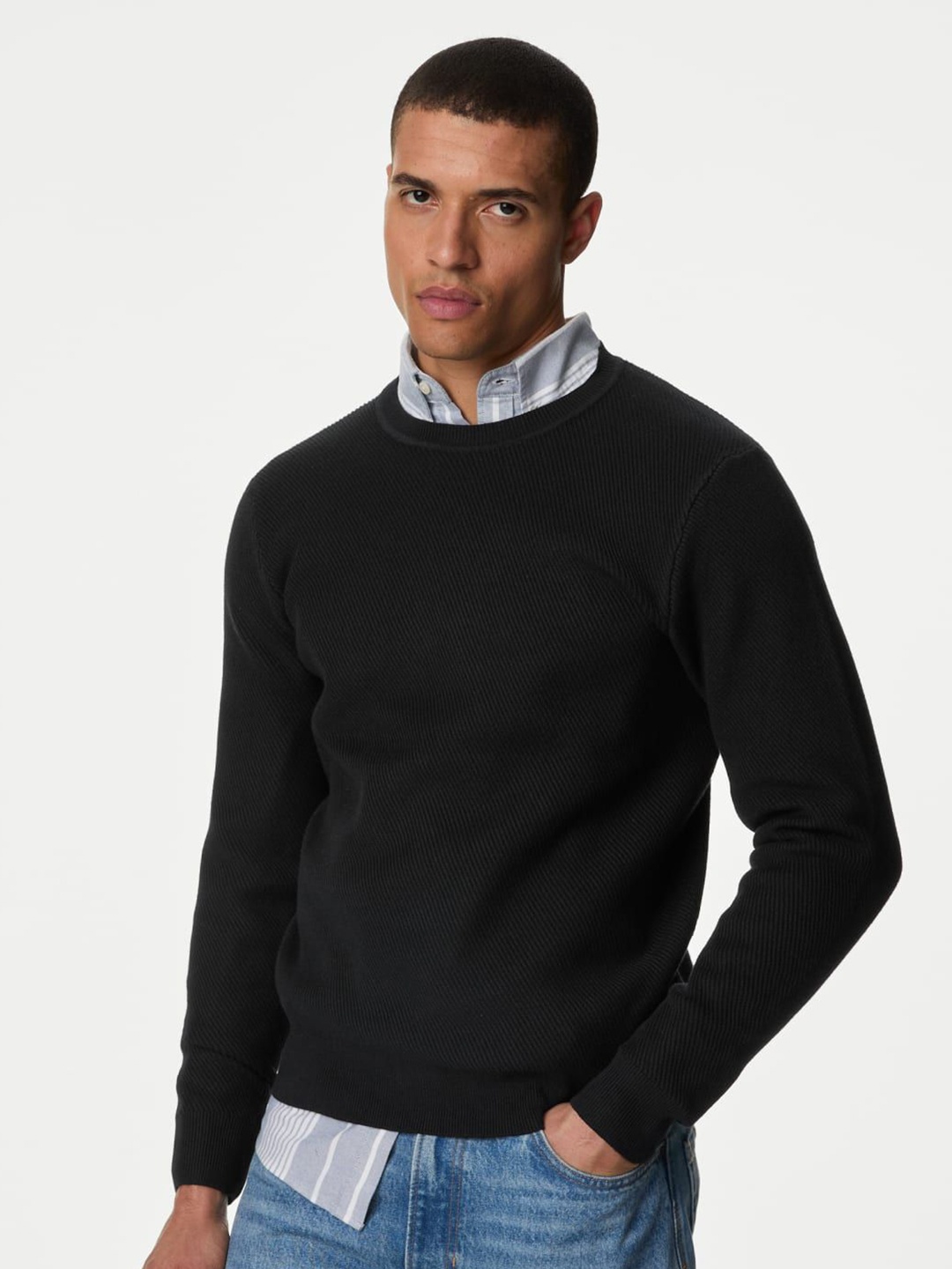 

Marks & Spencer Men Round Neck Long Sleeves Pullover Sweater, Black