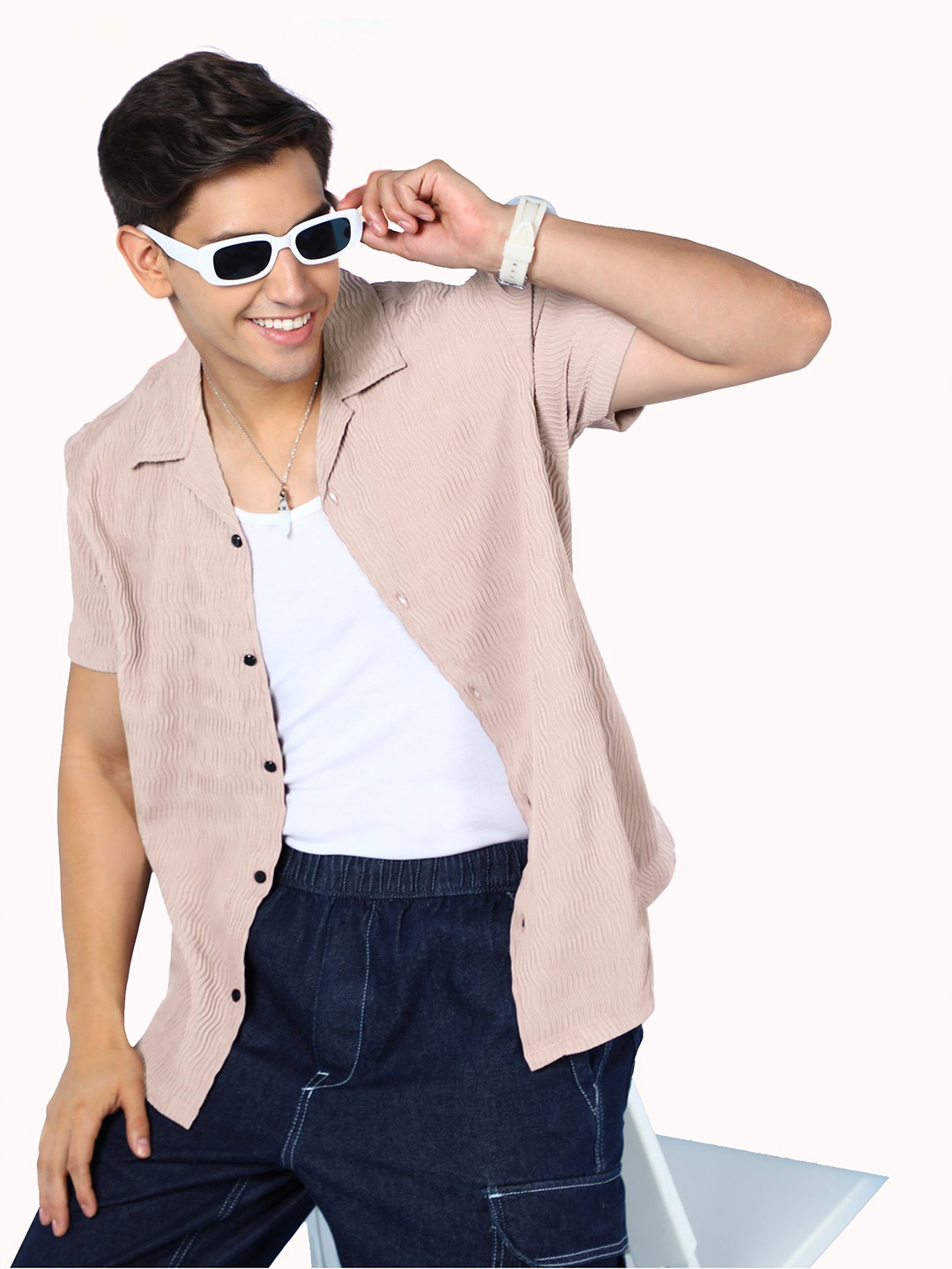 

INDICLUB Men Opaque Casual Shirt, Cream