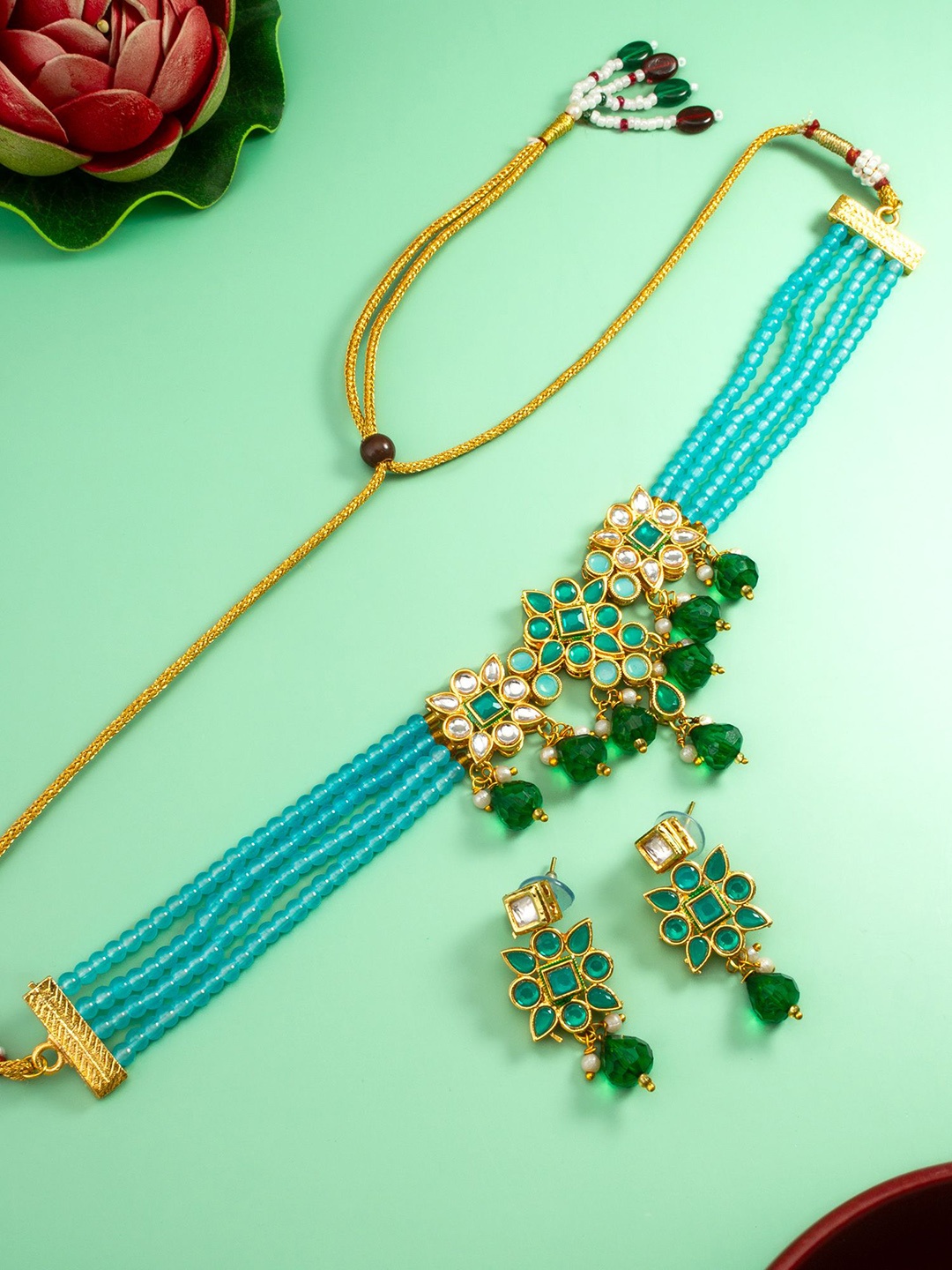 

aadita Kundan-Studded Jewellery Set, Gold