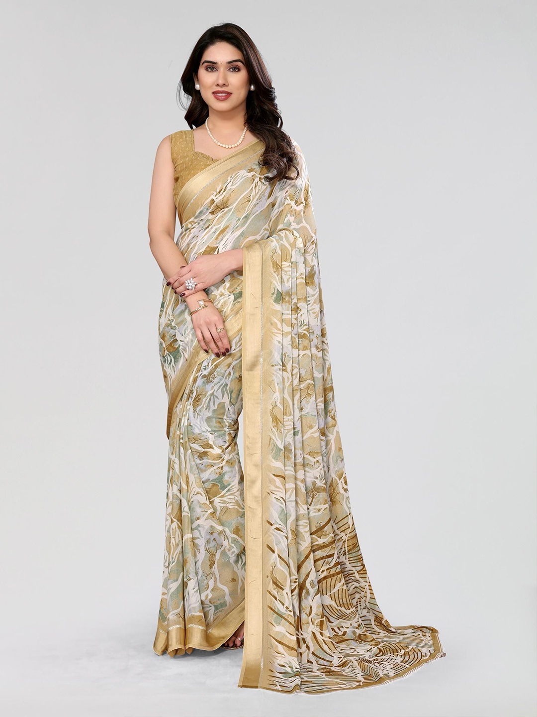 

Civamee Abstract Printed Saree, Beige