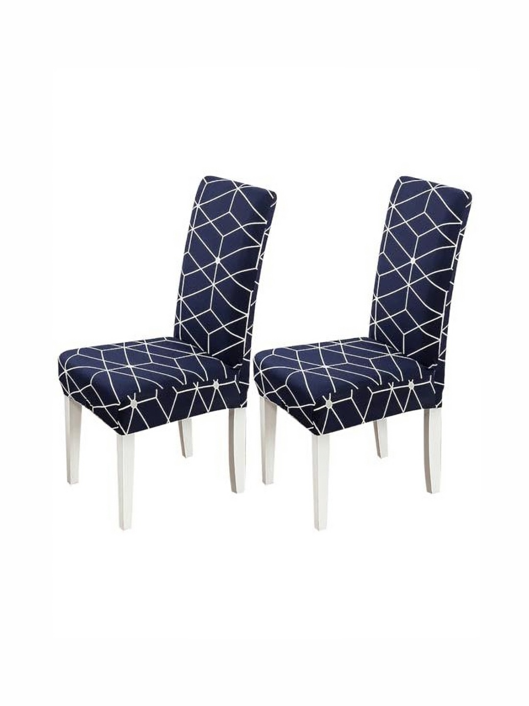 

HOUSE OF QUIRK White & Navy 2 Pieces Blue Printed Chair Covers, Navy blue