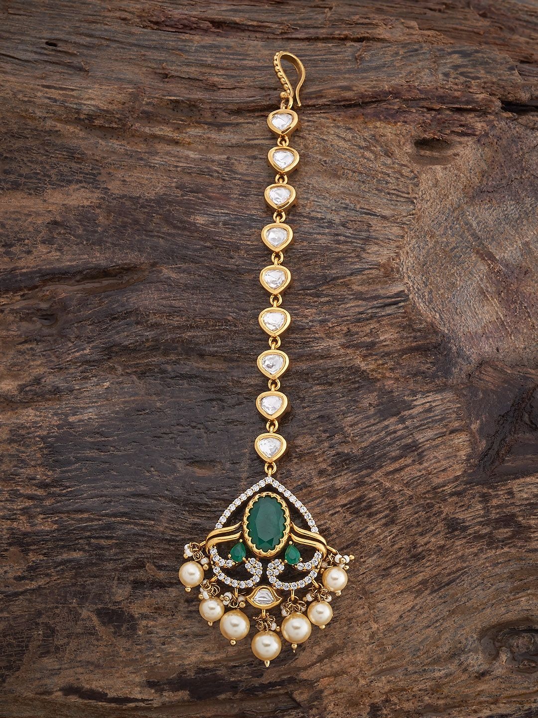 

Kushal's Fashion Jewellery Kundan Studded Maang Tikka Head Jewellery, Gold