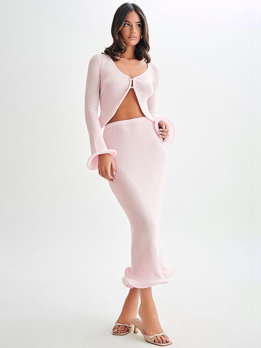 

LULU & SKY Long Sleeves Top With Skirt, Pink