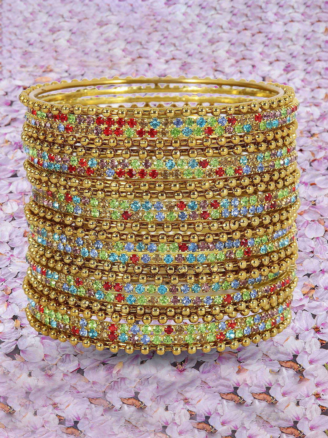

ZULKA Set of 24 Non-Precious Metal Base Zircon Gemstone Studded Ballchain Linked Bangles, White