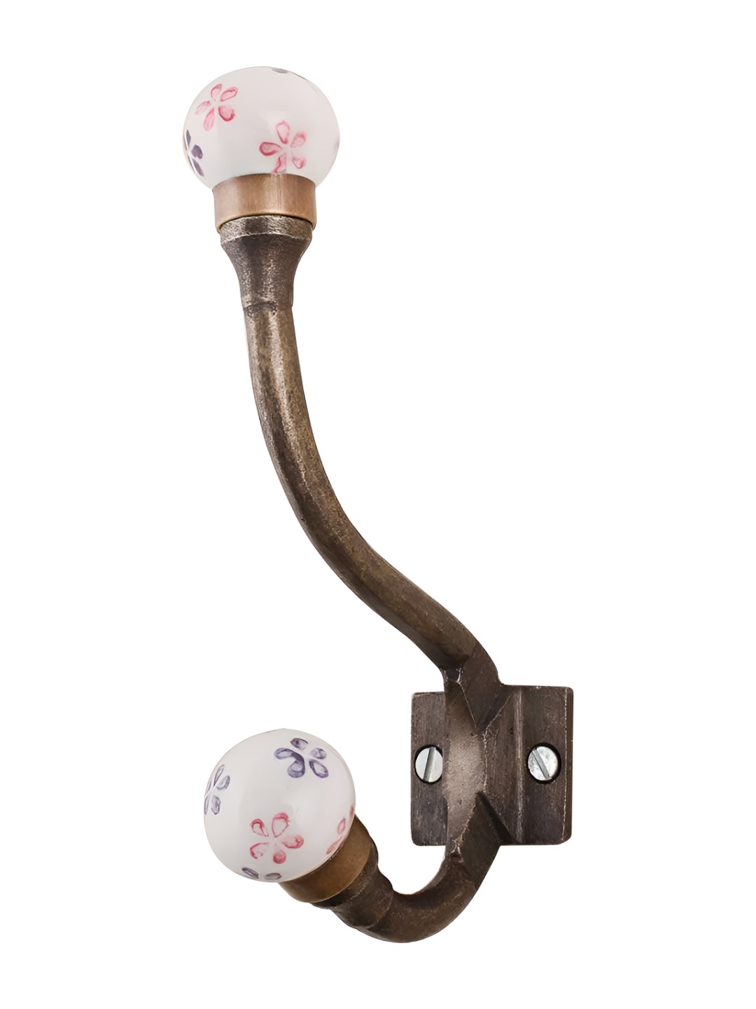 

IndianShelf White & Pink Floral Printed Ceramic Wall Hook